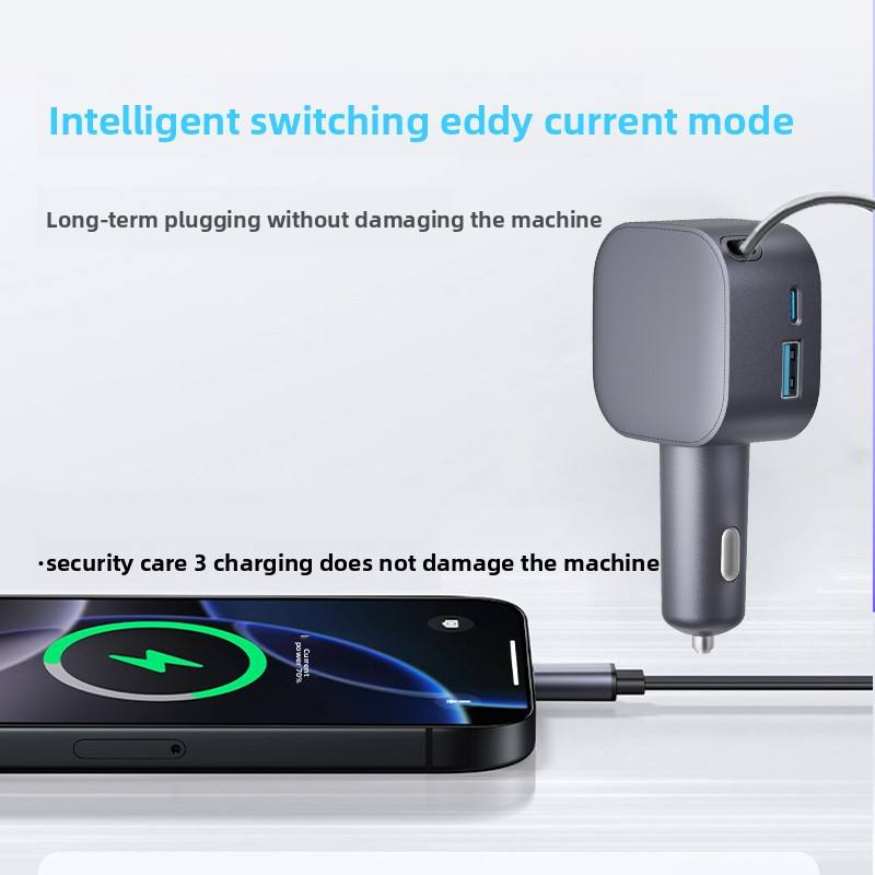 105W Retractable Car Charger 3 in 1 Fast Charging Cigarette Lighter Adapter with Dual USB C Port for iPhone/Samsung/Laptop/Tablets