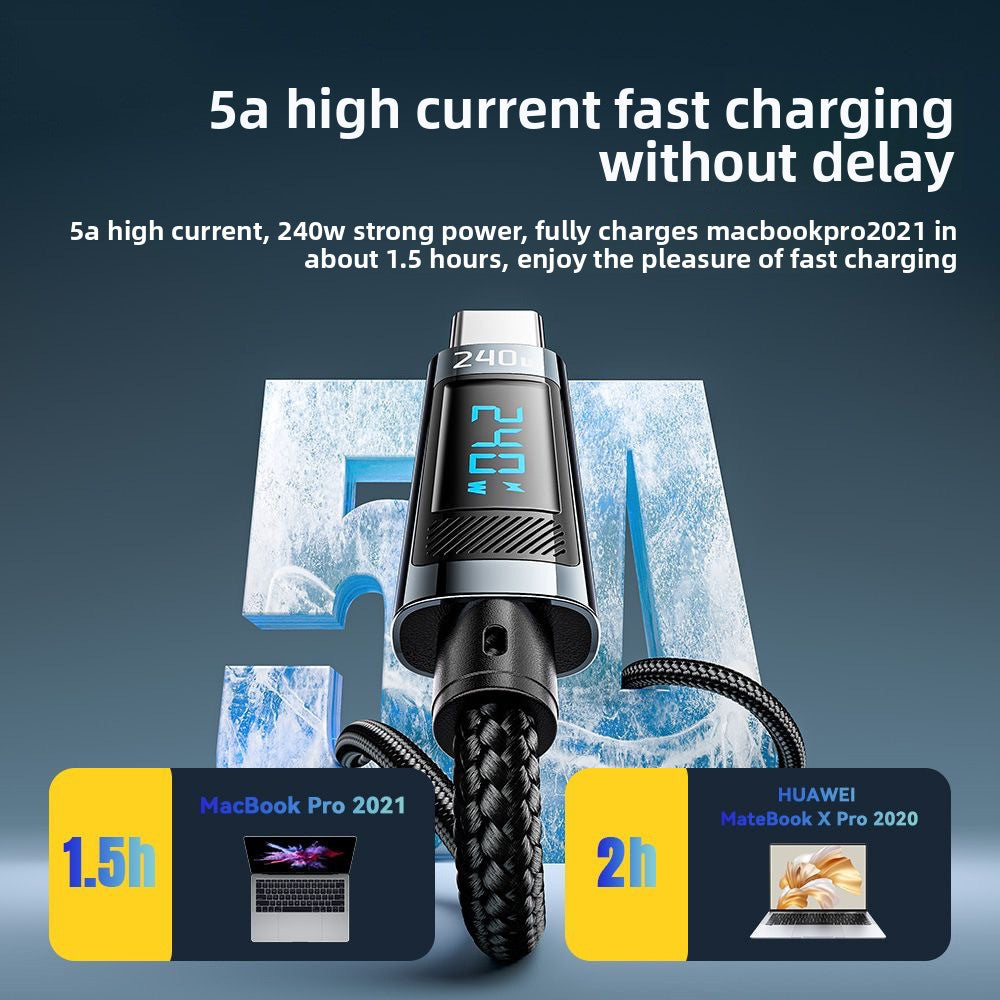 240W Digital Display Type-C Data Cable with E-Marker Chip USB 2.0 for Tablets Supporting Fast Charging and Data Transfer 1M(3.3ft).