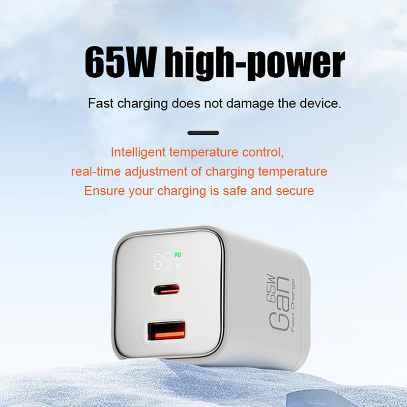 (2 pack) 65W Gan Nano Digital Display Super Fast Charging for MacBook Pro/Air for iPhone (WHITE)