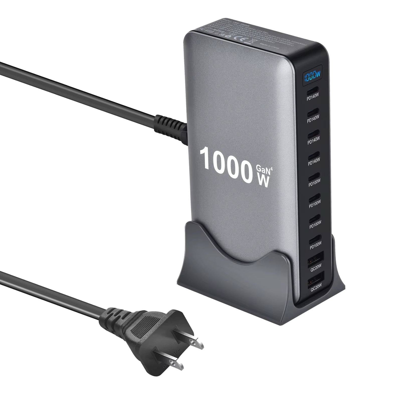 10 in 1 & 1000W USB C Charger Multiple GaN 4 Max PD140W/100W QC20W Laptop Fast Charger Charging Station for iPhone 17 Samsung 25 (BLACK)