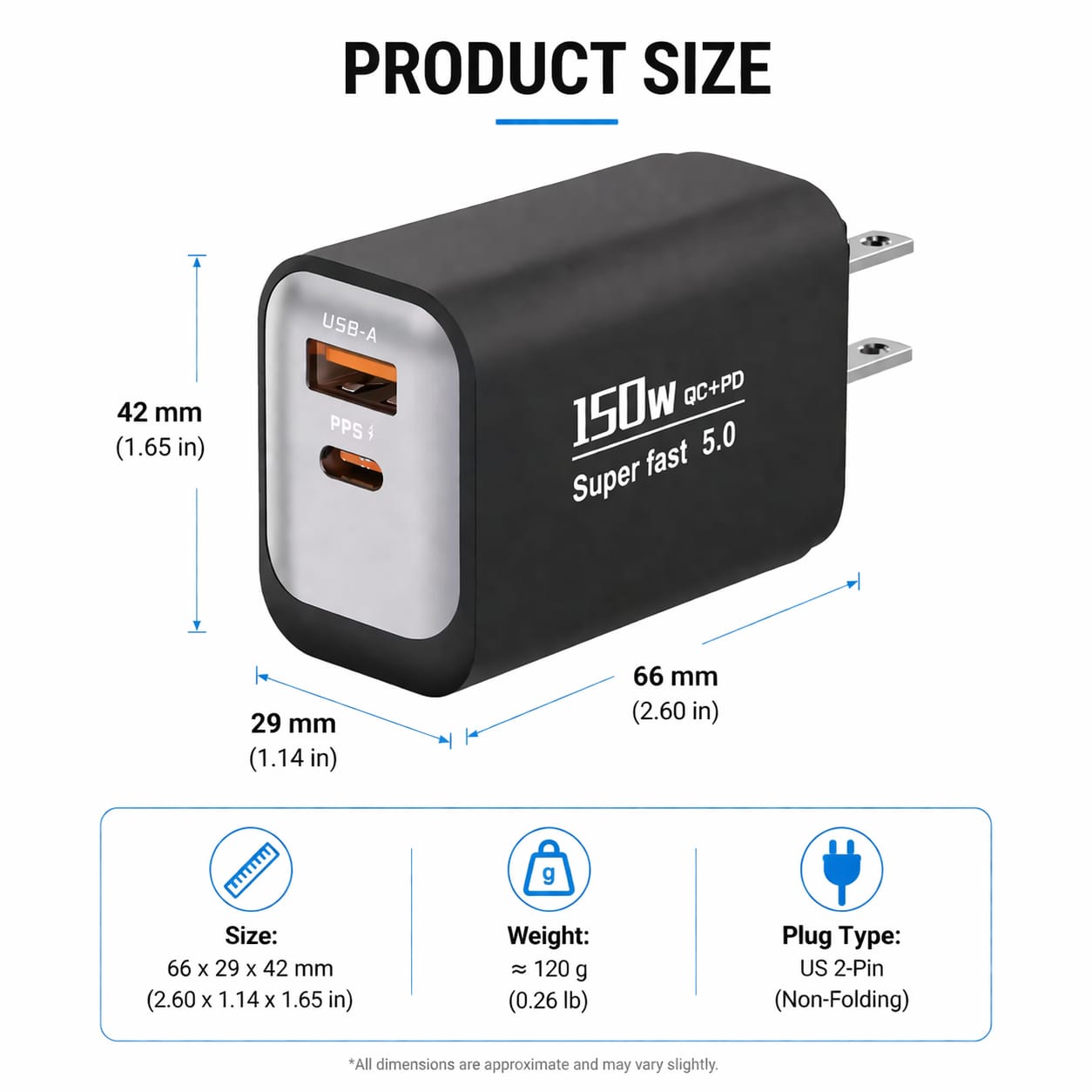 150W USB-C Adapter Fast Charger USB Type C PD Fast Charging Quick Charge 5.0 Mobile Phone Charger Wall Adapter  (BLACK)