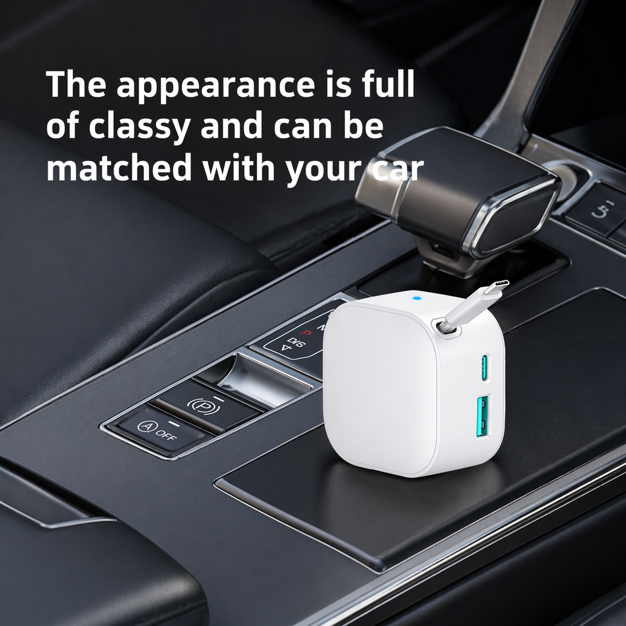 105W Retractable Car Charger 3 in 1 Fast Charging Cigarette Lighter Adapter with Dual USB C Port for iPhone/Samsung/Laptop/Tablets (WHITE)