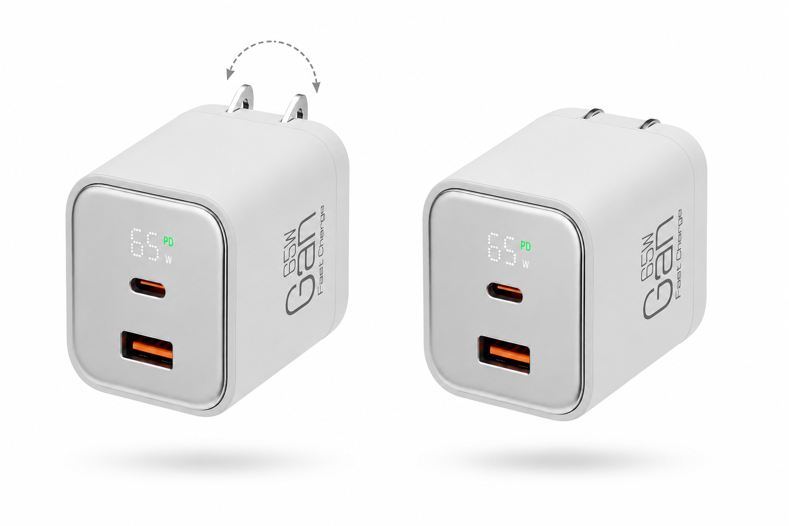 (2 pack) 65W Gan Nano Digital Display Super Fast Charging for MacBook Pro/Air for iPhone (WHITE)