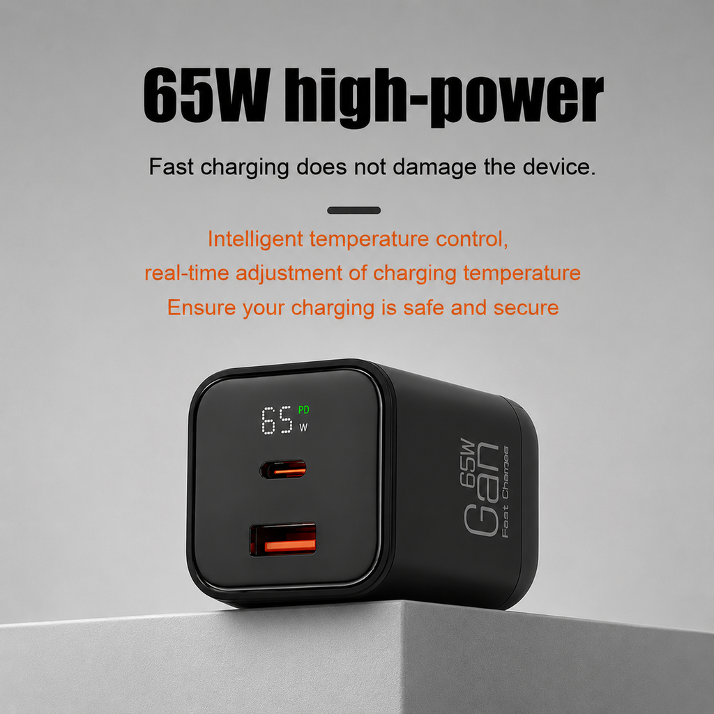 (2 pack) 65W Gan Nano Digital Display Super Fast Charging for MacBook Pro/Air for iPhone (BLACK)
