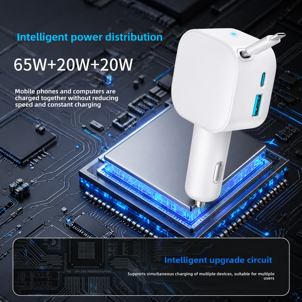 105W Retractable Car Charger 3 in 1 Fast Charging Cigarette Lighter Adapter with Dual USB C Port for iPhone/Samsung/Laptop/Tablets (WHITE)